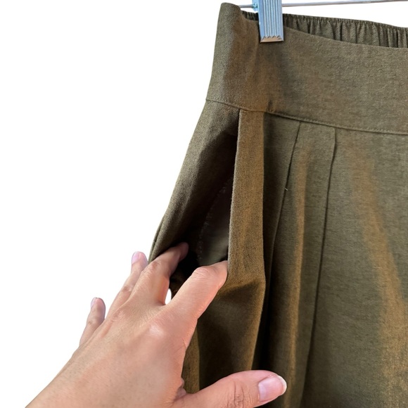 Abercrombie Linen Blend Pleated Wide Leg Pants Size M Green Neutral Minimal Work - Picture 7 of 9